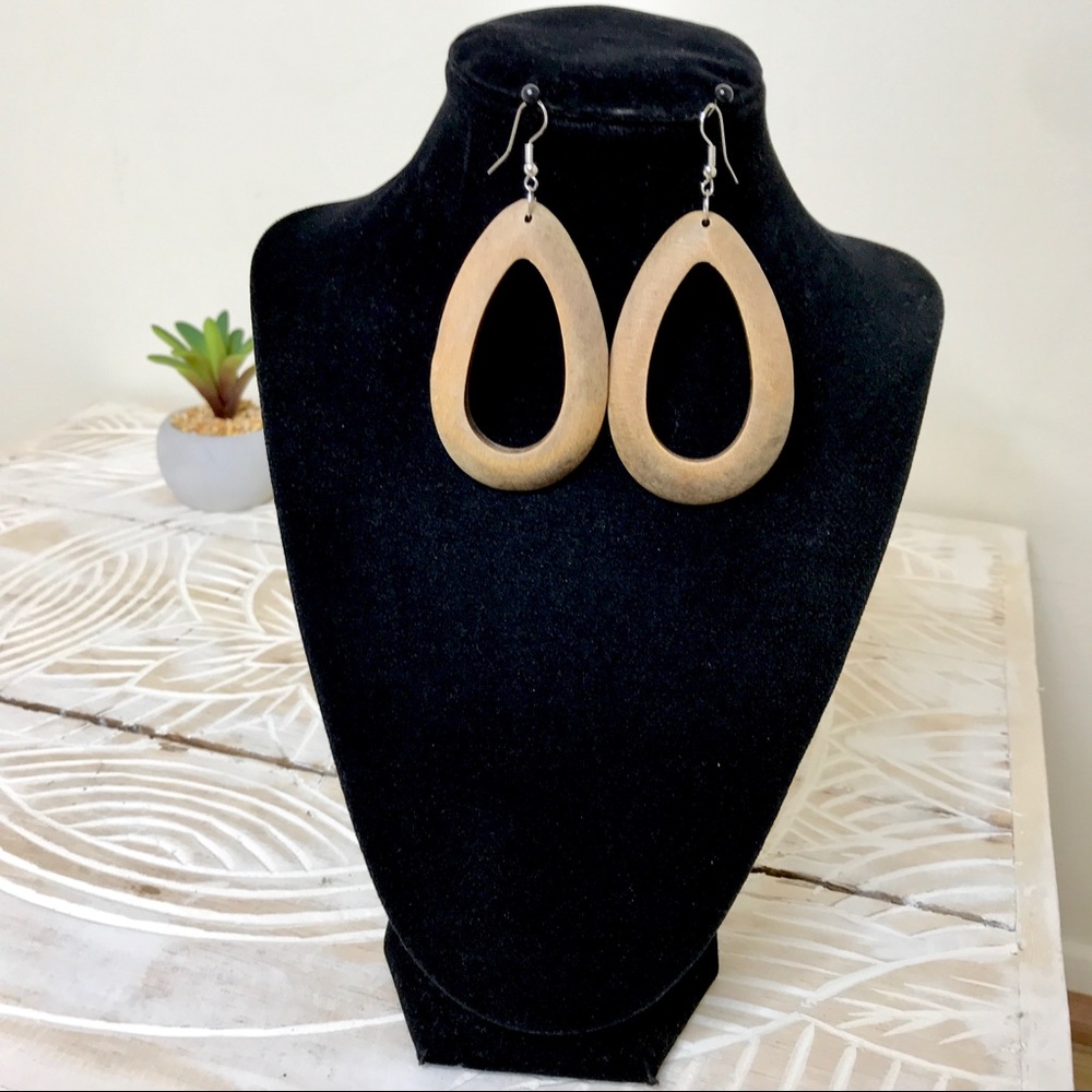 Large Boho Wooden Teardrop Earrings Lightweight